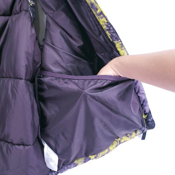 Adidas Adventure Purple Yellow Splatter Print Quilted Puffer Jacket Vest Hooded - Picture 15 of 15